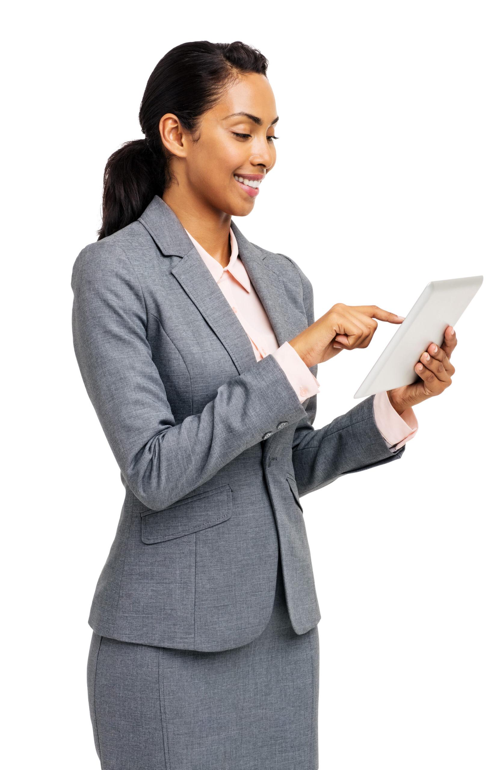 business woman reviewing her tablet
